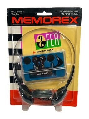 Memorex Stereo Headphones and Earphones 2Fer Combo Pack Unopened VTG NEW